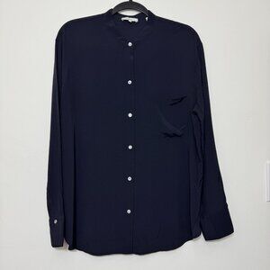 Vince Women’s Tunic Blouse Size L Lightweight Button Up Long Sleeve Blue